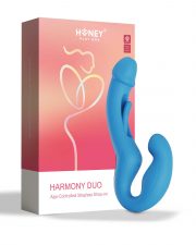 Harmony Duo Strap on vibrant avec tapotage – Bleu