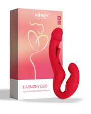 Harmony Duo Strap on vibrant avec tapotage – Rouge